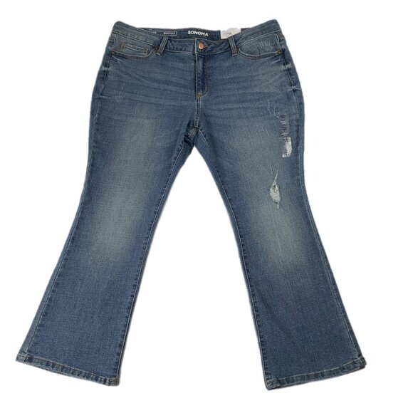 Sonoma Goods For Life Denim - NWT Sonoma Petite Short 18PS Mid Rise Bootcut Jeans Light Wash Distressed 18